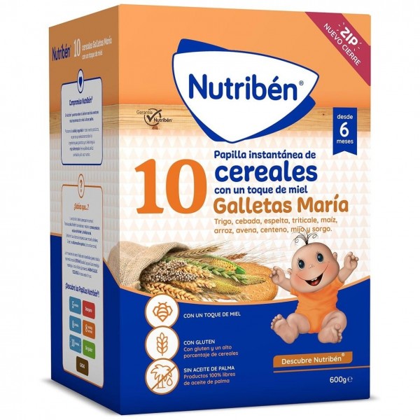 Nutribén Papilla 10 Cereales Con Miel Y Galleta María 600G