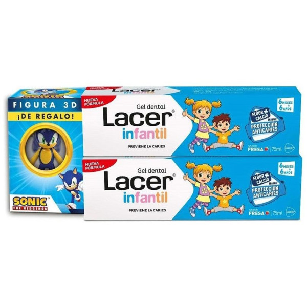 Lacer Gel Dental Infantil Fresa Duplo + Figura 3D Sonic 75Ml + 75Ml