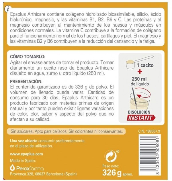 Epaplus Colageno + Silicio + Hialuronico - + Magnesio Polvo (1 Envase 326,86 G Sabor Vainilla)