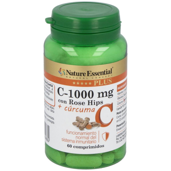 Nature Essential Plus Vitamina C 1000Mg Rose Hips+Curcuma 60Comp