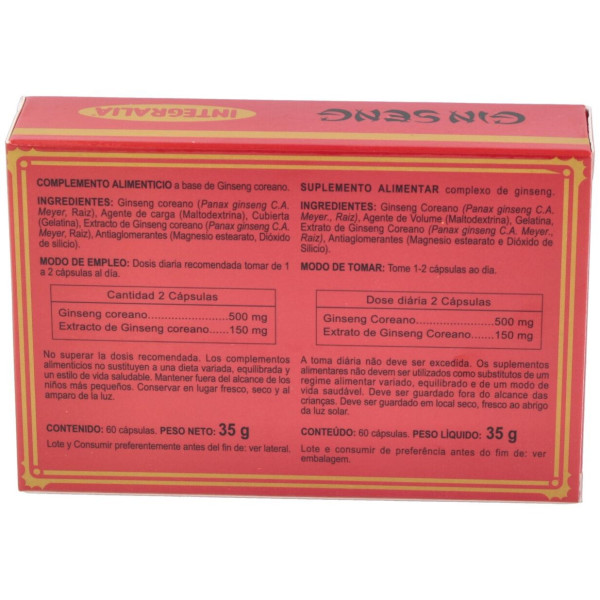 Integralia Ginseng Rojo Coreano 500Mg 60Caps