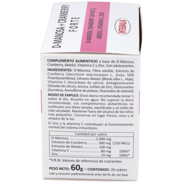 Integralia D-Manosa+Cranberry Forte Abedul Vit C Zinc 20 Sobres