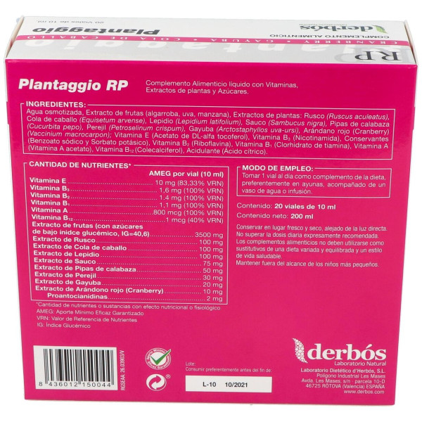 Derbós Plantaggio Rp 20 Ampollas