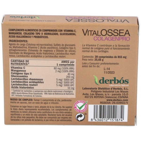 Derbos Vitalossea Colagenpro 30 Comp