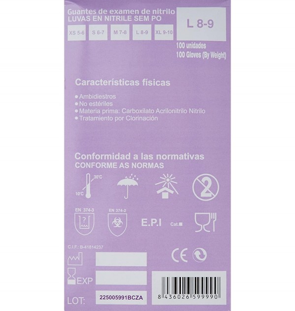 Guantes De Nitrilo Sin Polvo (100 Unidades Talla Grande)