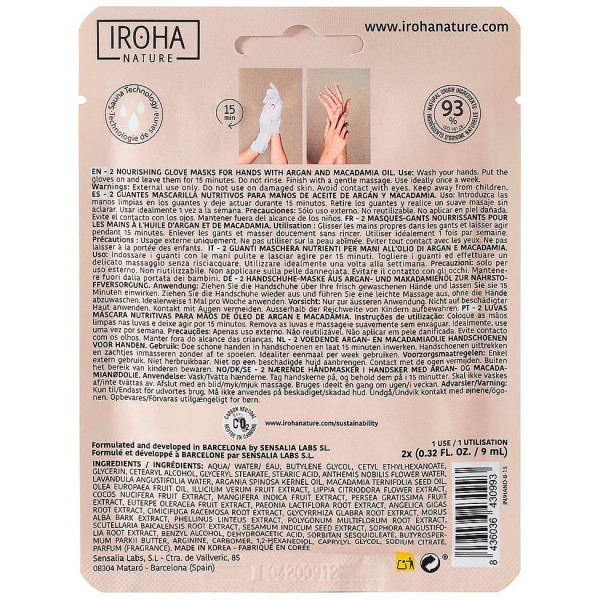 Iroha Nature Guantes Mascarilla Aceite De Argán Macadamia 20Ml