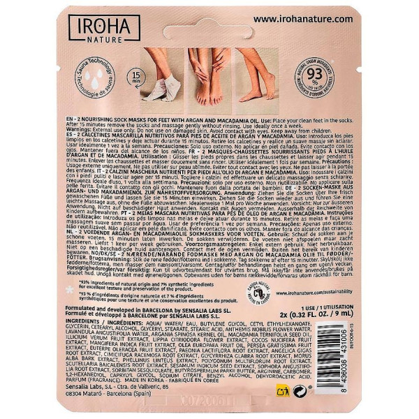 Iroha Nature Calcetines Con Aceite De Argán Y Macadamia 20Ml
