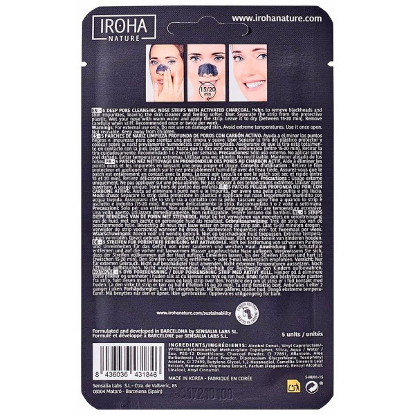 Iroha Nature Tiras Nariz Puntos Negros Carbón 5Uds