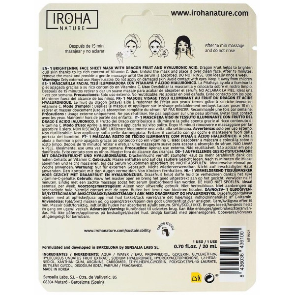 Iroha Nature Mascarilla Facial Tisú Iluminadora Pitahaya 20Ml