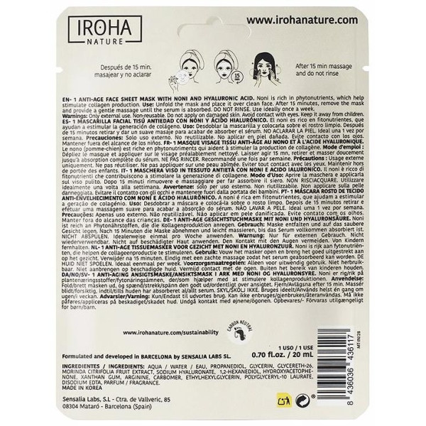 Iroha Nature Mascarilla Facial Tisú Antiedad Noni 20Ml