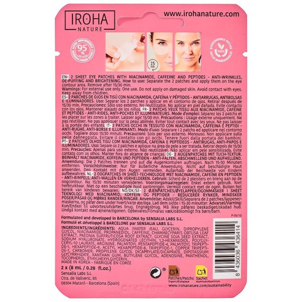Iroha Nature Parches Ojos Niacinamida Cafeína Y Péptidos 2X8Ml