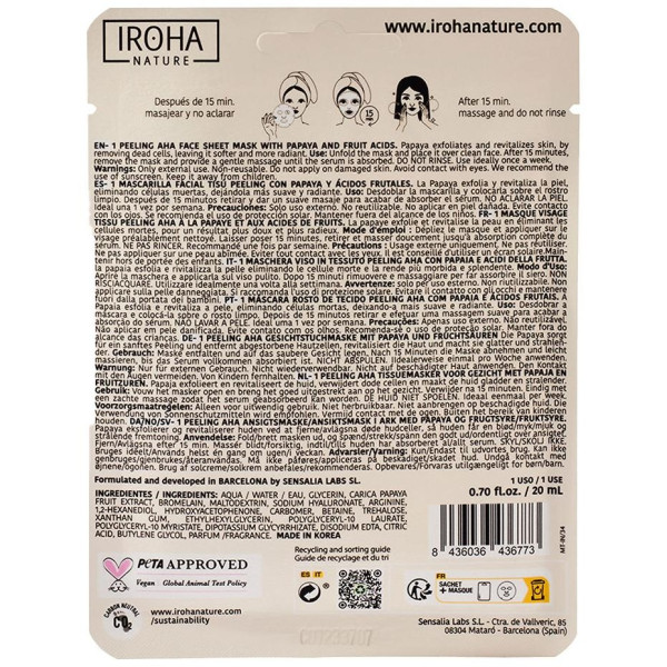 Iroha Nature Mascarilla Facial Peeling Aha Papaya 20Ml
