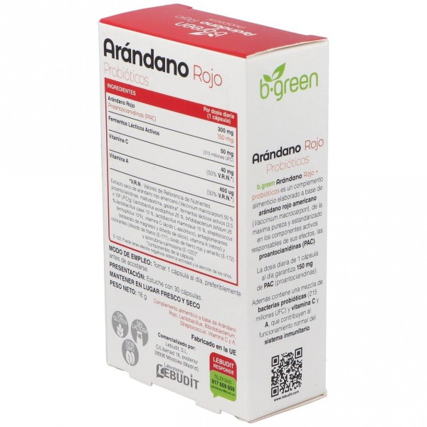 B Green Arandano Rojo Y Probiótico 30 Cápsulas