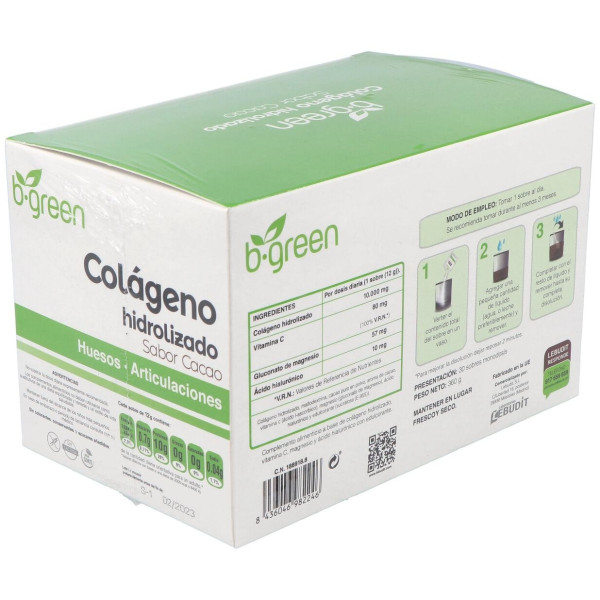 B Green Colágeno Hidrolizado Cacao 30 Sobres