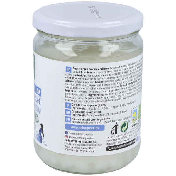 Aceite Virgen De Coco 1ª Presion Frio 400Gr. Bio