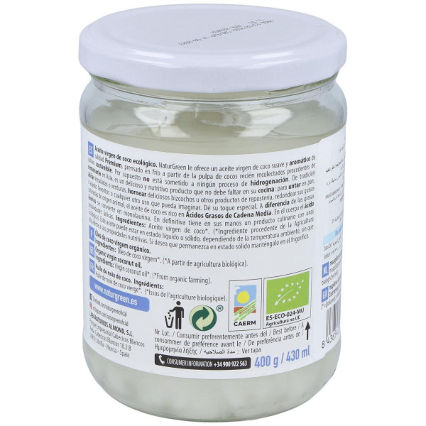 Aceite Virgen De Coco 1ª Presion Frio 400Gr. Bio