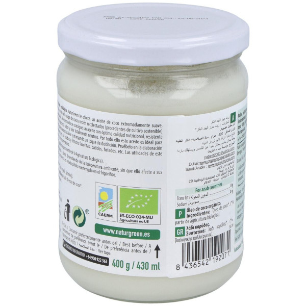 Naturgreen Aceite De Coco Cuisine Bio 430Ml/400G