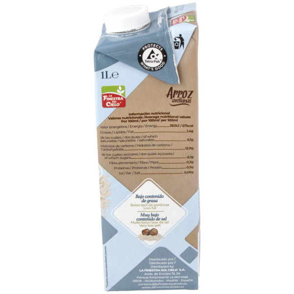 Bebida Vegetal De Arroz Con Avellanas 1Lt 6Uds.