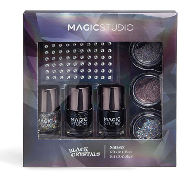 Black Crystals Nail Lote 7 Pz