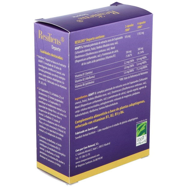 100% Natural Resiliens Deporte 60 Cápsulas