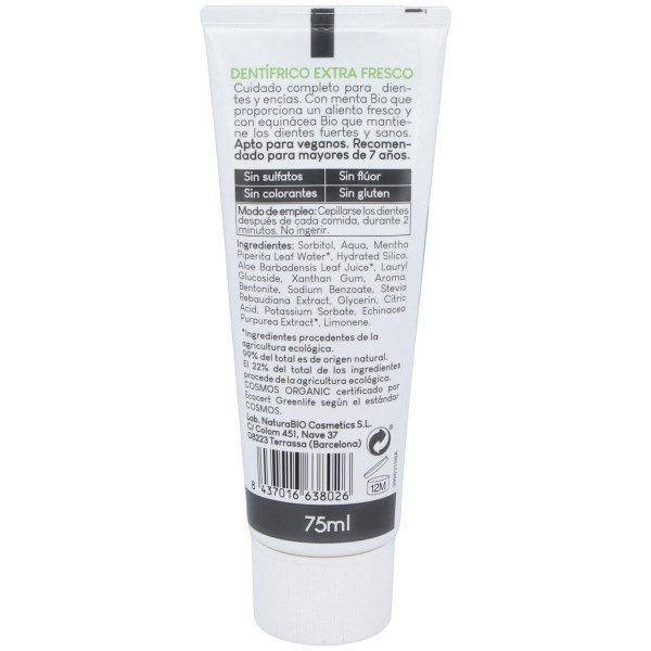 Naturabio Cosmetics Dentifrico Extra Fresco Equinacea Y Menta Bio 75Ml