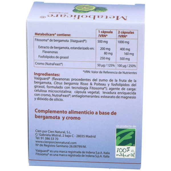 Cien Por Cien Natural Metabolicare 60 Capsulas