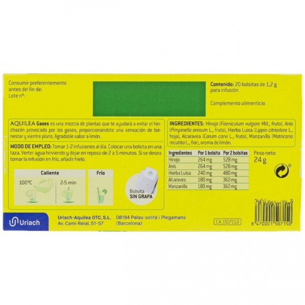 Aquilea Infusiones Gases 20 Bolsitas