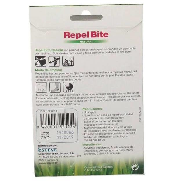 Repel Bite Natural Parches Ropa C/ Citronella (24 Aplicaciones)