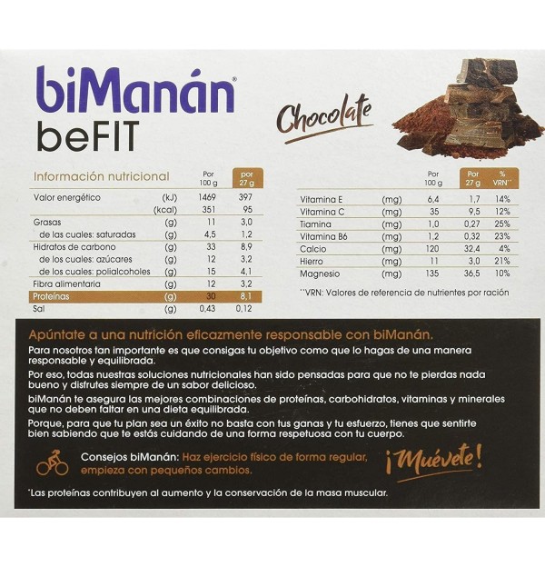 Bimanan Befit Proteina Barritas (6 Barritas 27 G Sabor Chocolate)