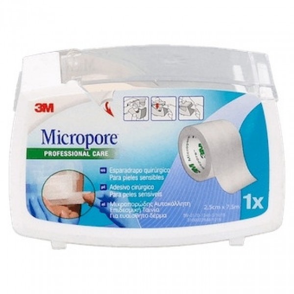 Micropore Portarollo Esparadrapo Papel Blanco 7,5M X 2,5Cm