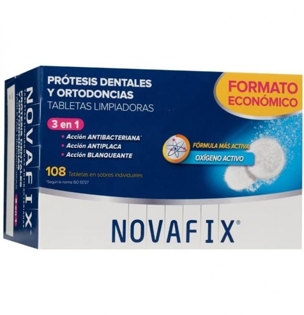 Novafix Tabletas Antibacterianas 3 En 1 - Limpieza Protesis Dental (108 Tabletas)