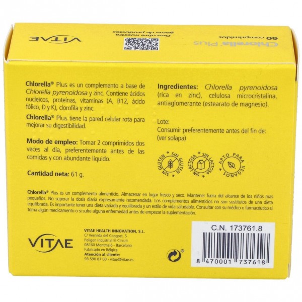 Chlorella Plus Con Zinc 60 Compr Vitae