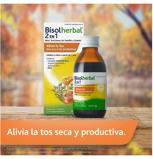 Bisolherbal 2 En 1 Miel, Fracciones De Tomillo Y Llanten (Jarabe 1 Envase 180 G)