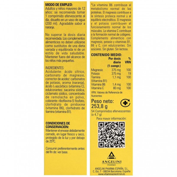 Energía Magnesio + Potasio Triple Acción Comprimidos Efervescentes Naranja 54 U