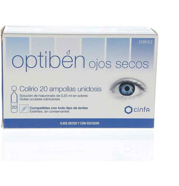 Optiben Ojos Secos Gotas - Sequedad Ocular (20 Ampollas Unidosis 0,25 Ml)