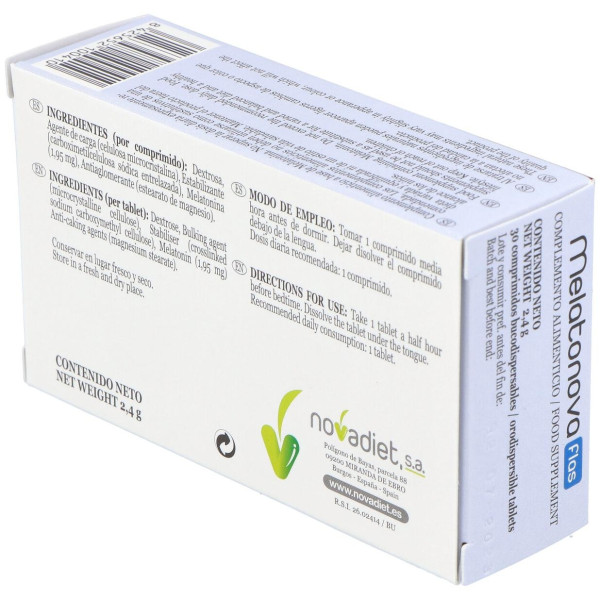 Novadiet Melatonova Flas Para El Sueño 30 Comprimidos Bucodispersables.
