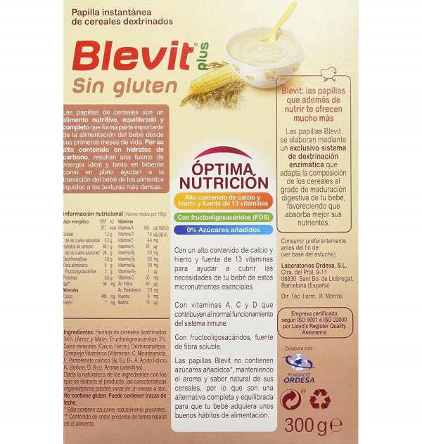 Blevit Plus Sin Gluten (1 Envase 300 G)