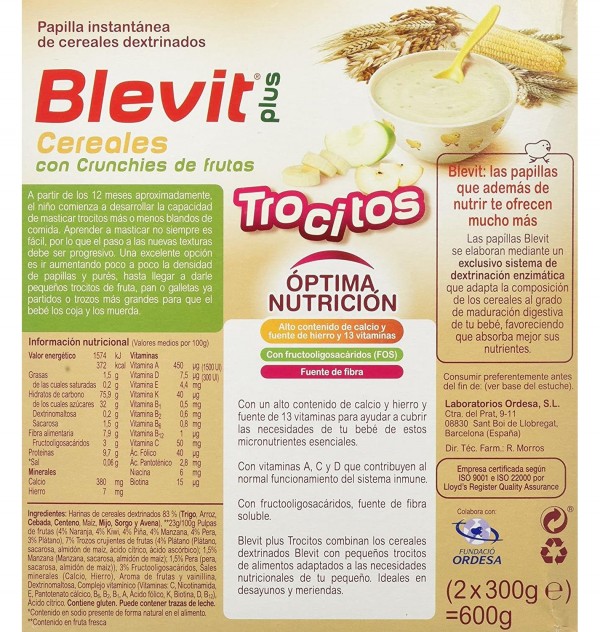 Blevit Plus Cereales Y Crunchies De Fruta (1 Envase 600 G)