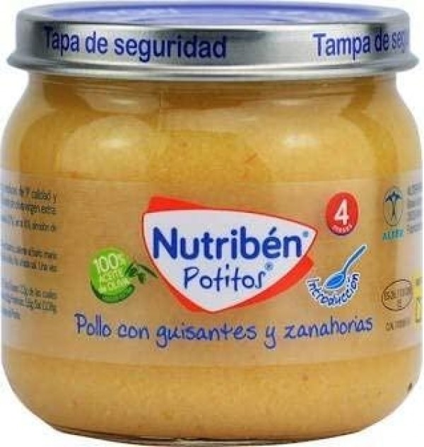 Nutriben Potito Inicio A La Carne, Pollo Con Guisantes Y Zanahorias, 120 G. - Alter