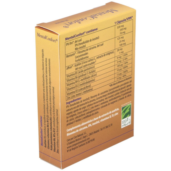 100% Natural Mentalconfort 30cáps - Cien por Cien Natural