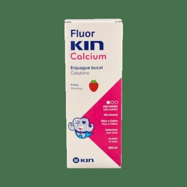 Fluor Kin Calcio Enjuague Bucal Fresa, 500 ml - Fluorkin