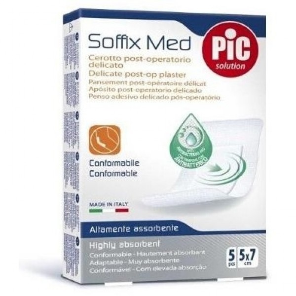 Pic Soffix Med Con Bactericida Post Operatorio Apósito Adhesivo 5X7 5Uds