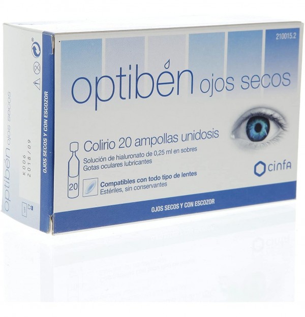 Optiben Ojos Secos Gotas - Sequedad Ocular (20 Ampollas Unidosis 0,25 Ml)