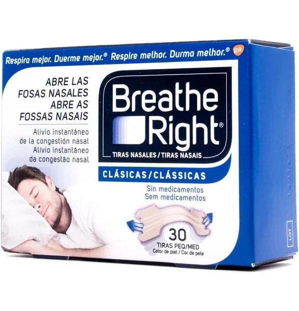 Breathe Right Clasicas - Tira Adh Nasal (30 Unidades Talla Pequeña-Mediana)