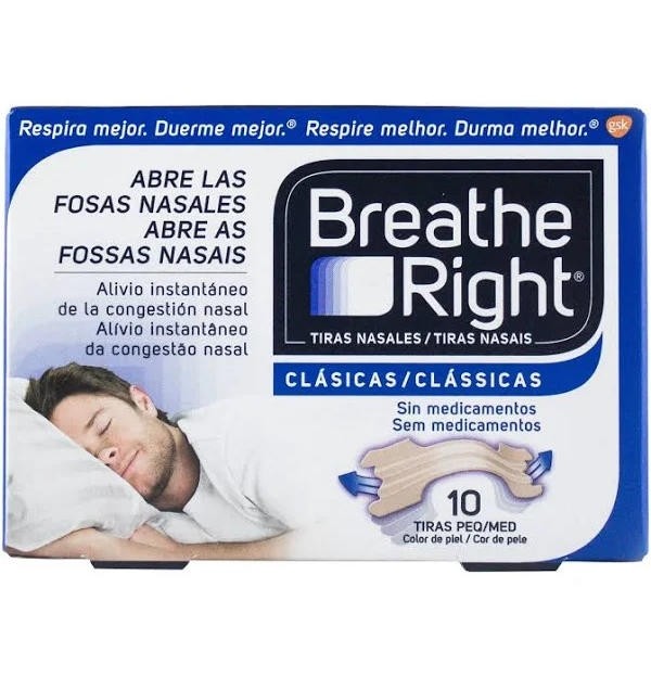 Breathe Right Clasicas - Tira Adh Nasal (10 Unidades Talla Pequeña-Mediana)