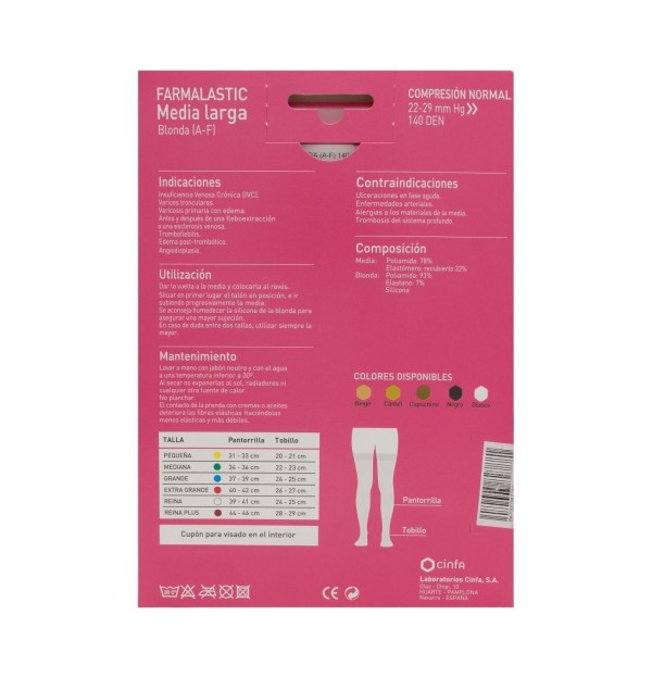 Media Larga (A-F) Compresion Normal - Farmalastic Blonda (Talla Reina Plus Color Beige)