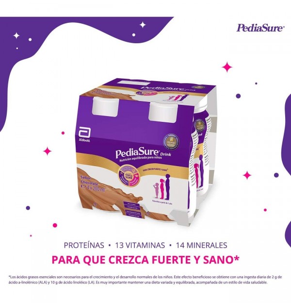 Pediasure Drink, 4 Botellas 200 ml, Sabor Chocolate. - Abbott