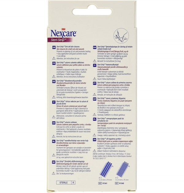 Nexcare Steri Strip, Sutura Cutanea Esteril, 3 ud 6 x 75 mm Y 5 ud 3 x 75 mm. - 3M