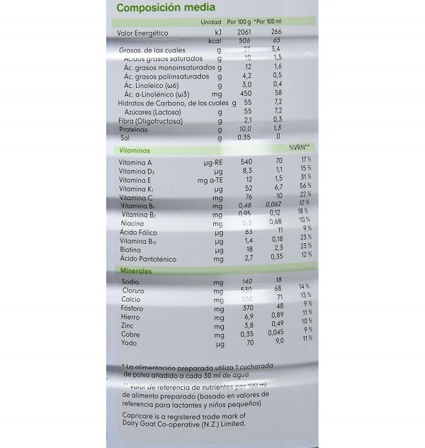 Capricare 3 Leche De Crecimiento Desde 12 Meses - Leche De Cabra (1 Envase 800 G)