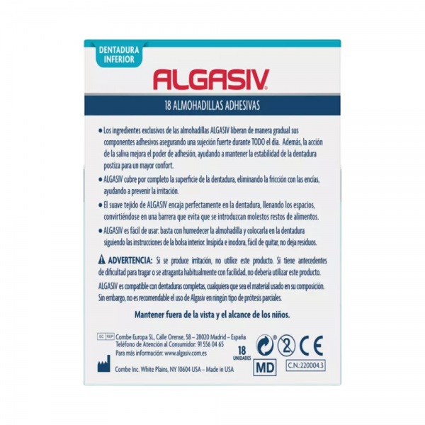 Almohadillas Adhesivas para Dentaduras Postizas Inferiores, 18 ud. - Algasiv®